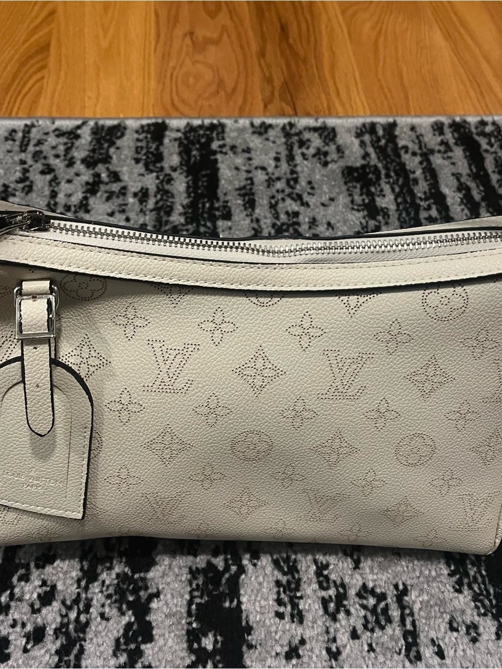 Cream Monogram Embossed Wristlet Pouch